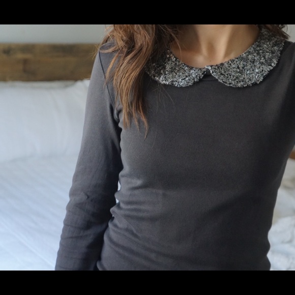 Silver Sequin Collared Gray Shirt