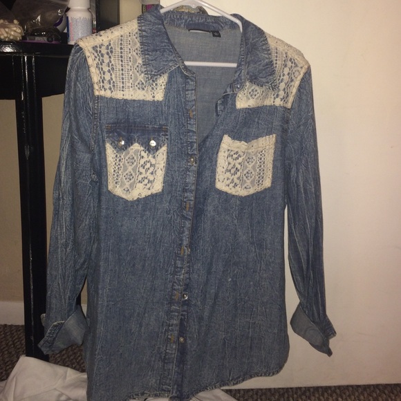 Denim button up with lace
