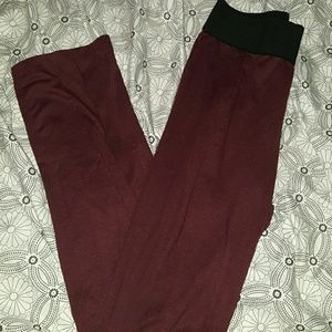 Maroon Leggings with Waist Band and Side Panelling