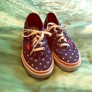 Silver star, red white and blue Vans.