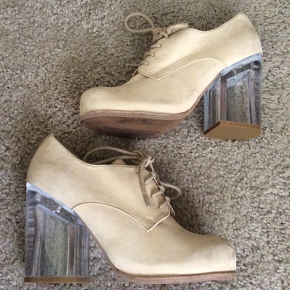 Tan Jeffrey Campbell Oxfords Clear Heels 🌼