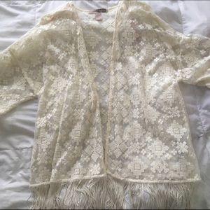 Patterned Kimono with Fringe