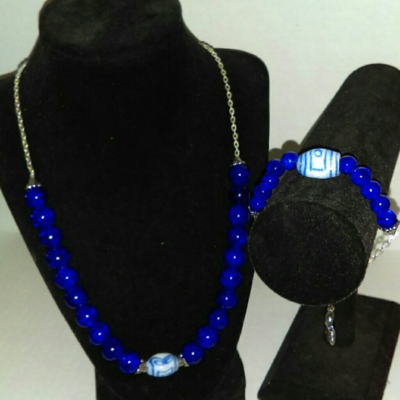 Bedazzle Pearls Midnight Blue Necklace Set