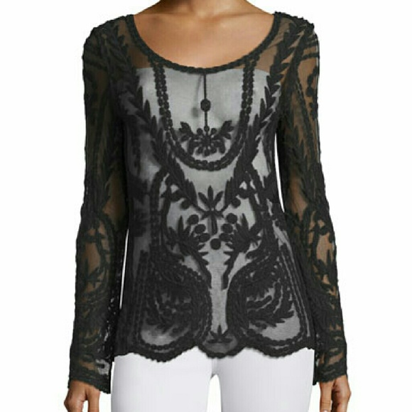 Embroidered long sleeve black T-shirt