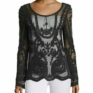 Embroidered long sleeve black T-shirt