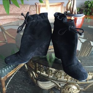 Kate Spade black wedge booties with tie closure!