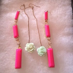Neon Pink and Blue Rose Earrings