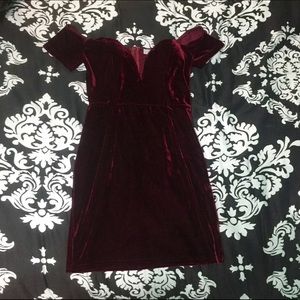 Maroon off the shoulder velour dress