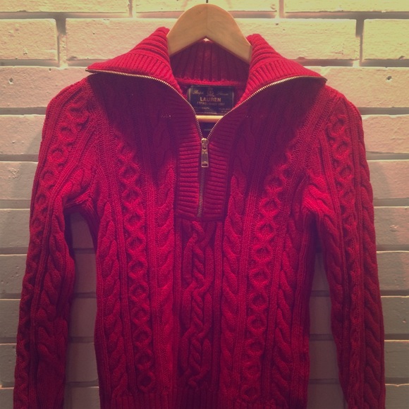 Ralph Lauren Red Cable Knit Sweater