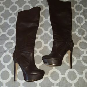 Dark brown with gold trim boots