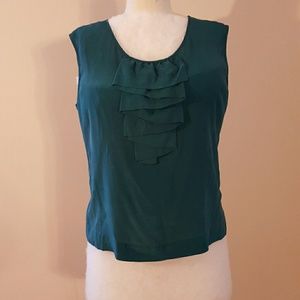 Talbots silk cascade ruffle top, teal