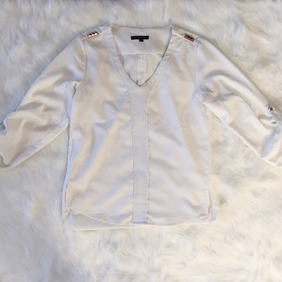 Vintage shoulder studded vneck white blouse