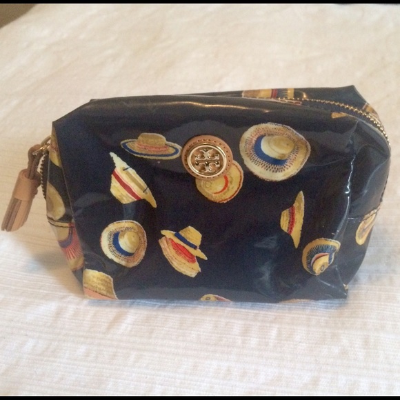 Tory Burch Navy Patent Zip Around Cosmetic Case