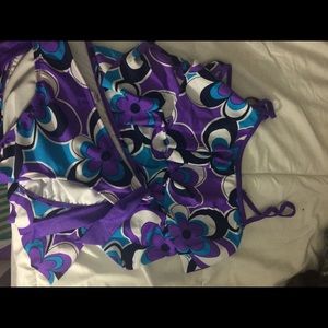 Blue and purple pattern bathing suit.