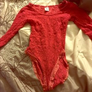 Red lace long sleeve leotard size small