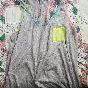 Loose heather grey tank top with colored pocket