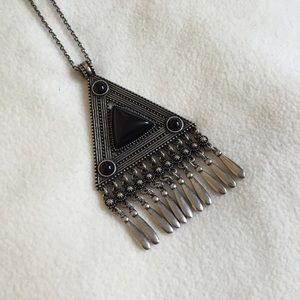 Triangle Stone Pendant Necklace in brandish silver