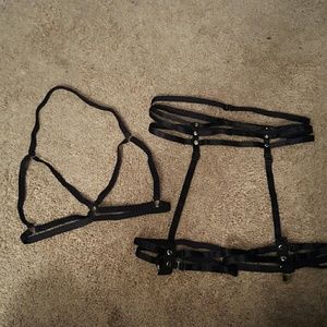 Body harness straps bralette and leg garters