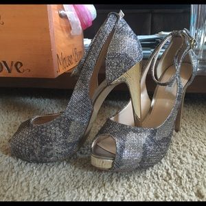 Guess Glam Sparkle Faux Snake Print Underlay Heels