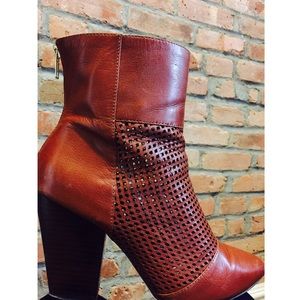 Brown Leather Mesh Booties