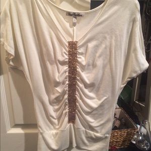 Cream dress shirt w gold sequence