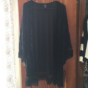 Black velvet-like fringe cardigan by Torrid