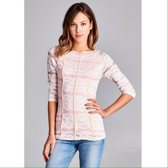 Lace Top with Piping Detail - Picture 2 of 3