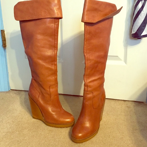 Sale! Ralph Lauren Tan Wedge Boots- Never worn