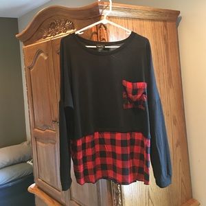 Black Long Sleeve-Red/Black Buffalo Plaid Top