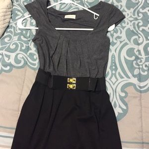 Grey & Black Knee length dress with Belt!