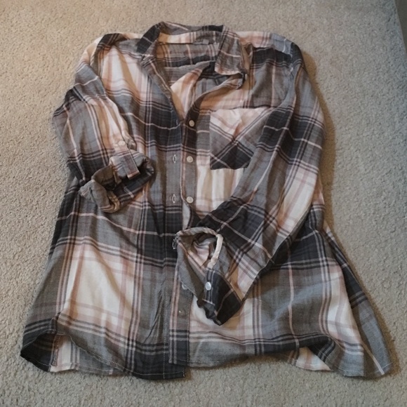 Pink/Grey Plaid Button Up - Picture 1 of 3