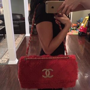 Brand new Chanel jumbo flap bag in red tweed