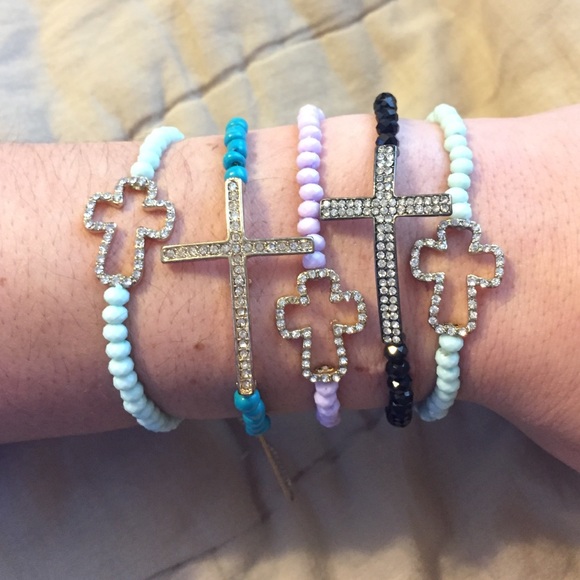Assorted cross stretchy beaded bracelets