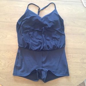 lululemon leotard with open criss-cross back.