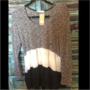 Black, cream, Ruffles blouse