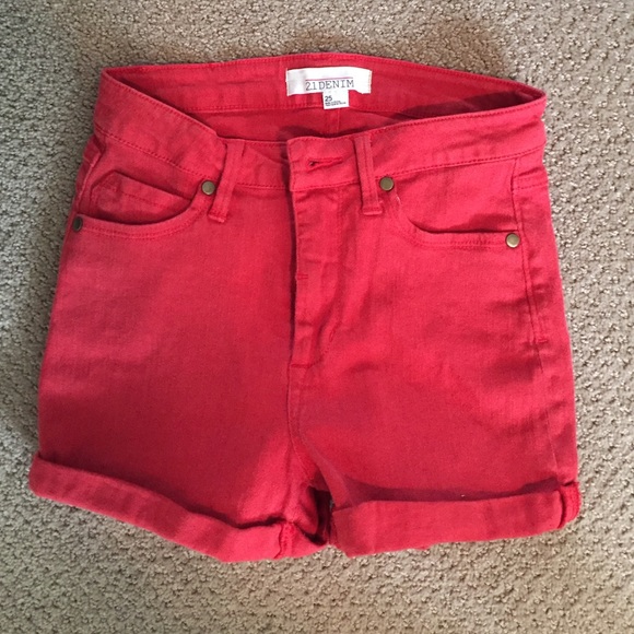Red high waisted shorts