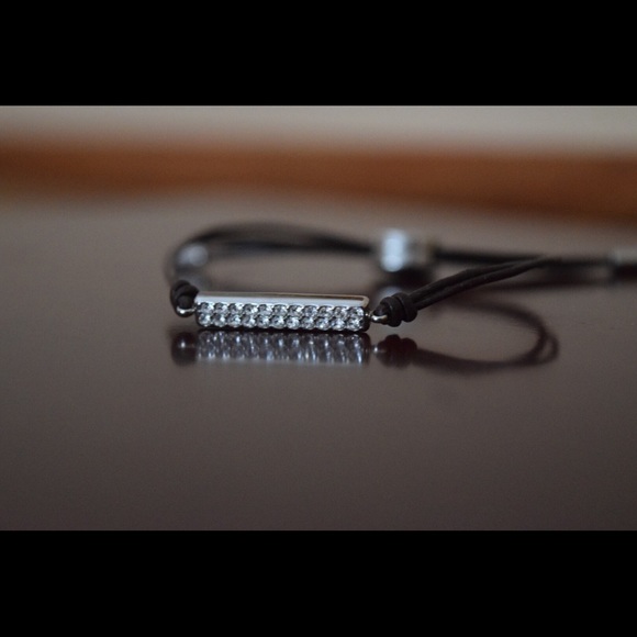 Fossil Rhinestone Bar Leather Bracelet