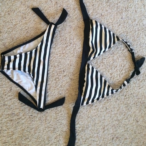 Black and white striped bikini, great condition