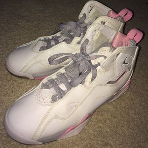 White pink and gray Jordan's. 🍥👟💕🙋🏻