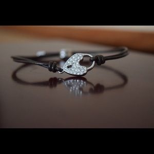 Fossil Rhinestone Heart Lock Leather Bracelet