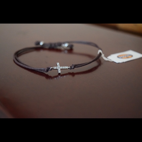 Fossil Rhinestone Cross Leather Bracelet
