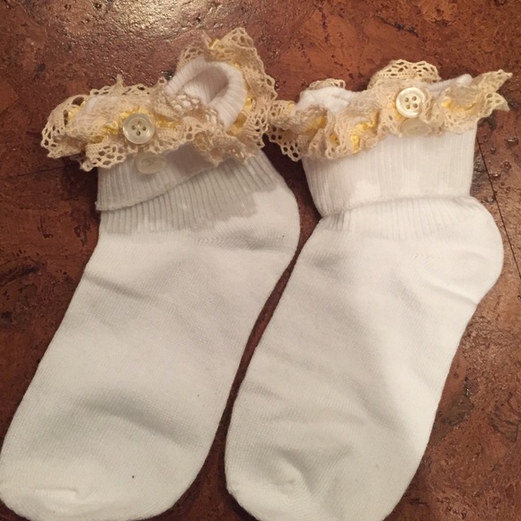 White children's socks with white buttons - Picture 1 of 3