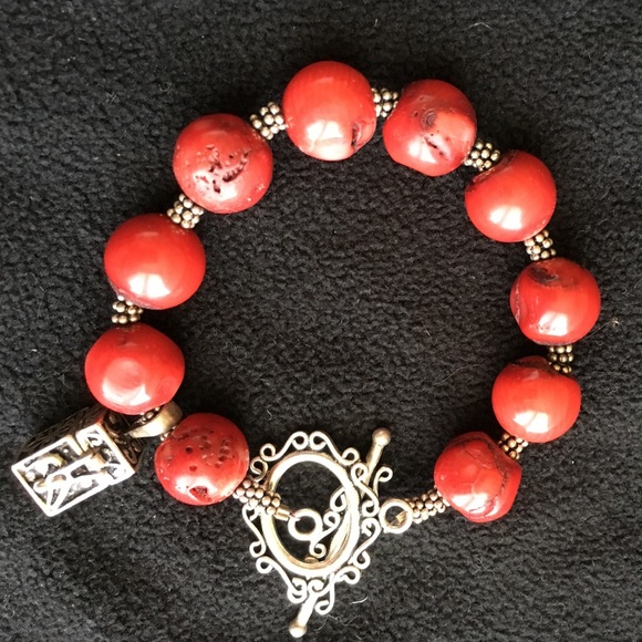 Sterling silver and red coral bracelet