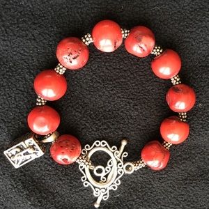 Sterling silver and red coral bracelet