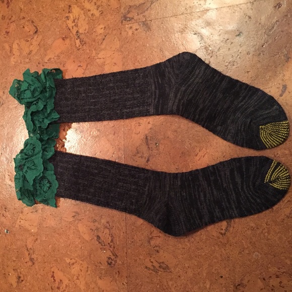 Black boot socks with green lace