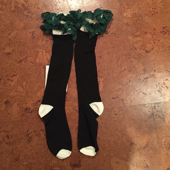 Black boot socks with green lace
