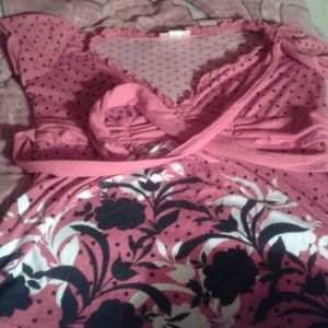 Red polka dot tie back shirt