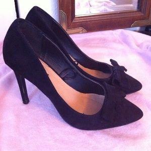 Black suede bow heels