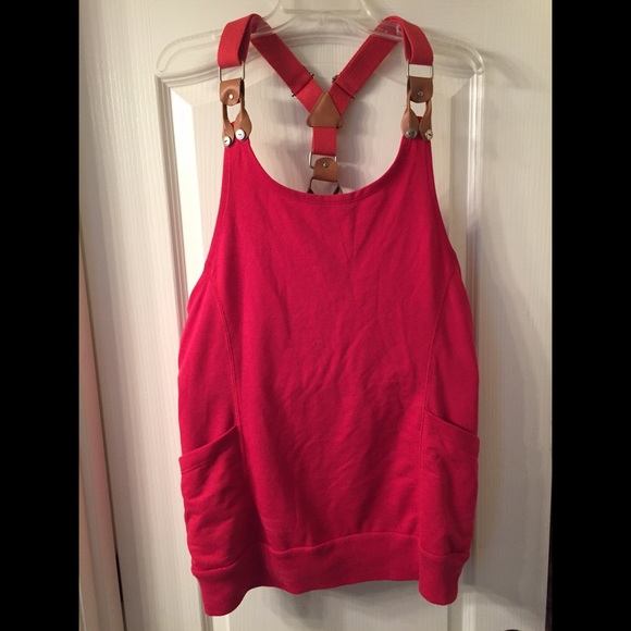 Red overall strap top