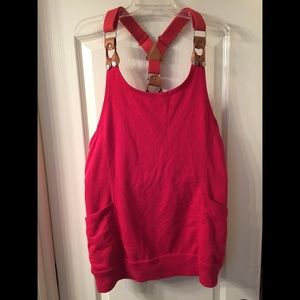 Red overall strap top